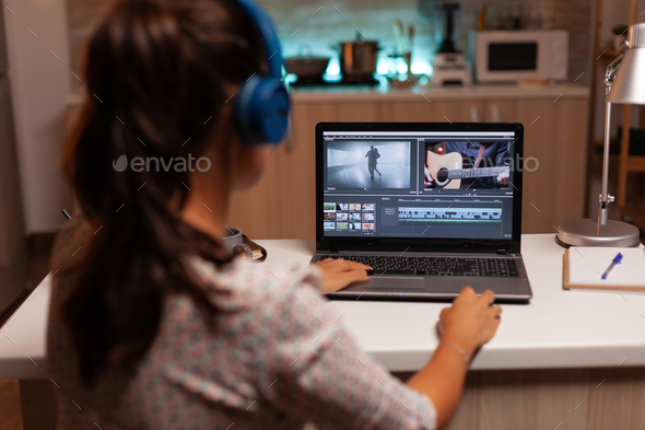 Movie maker editing a film using modern software