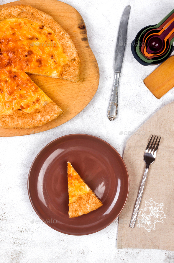 Traditional Homemade onion pie or quiche Stock Photo by Viktoriyamart