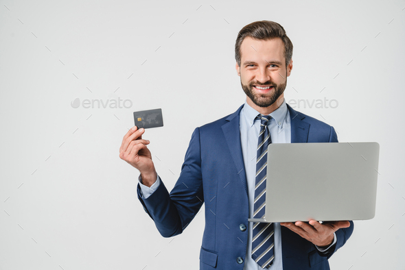 Happy bank worker employee financial adviser businessman rich ceo - Stock Photo - Images