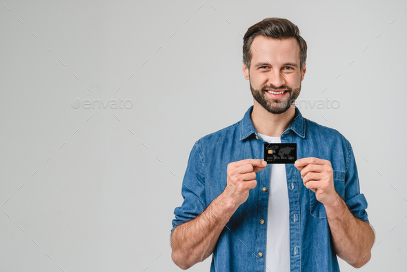 Cheerful caucasian young student freelancer bank client customer - Stock Photo - Images