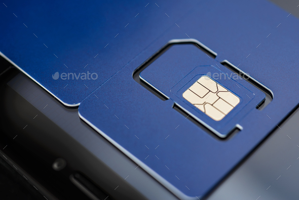 Full-size blue SIM card with pre-cut mini, micro, nano sizes. - Stock Photo - Images