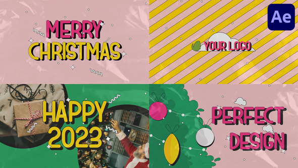 Merry Christmas Colorful Greeting Scenes for After Effects