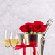 Valentines day card with champagne, rose flowers and gift box - PhotoDune Item for Sale