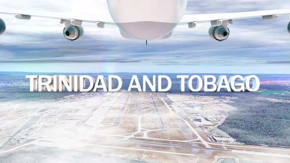 Commercial Airplane Over Clouds Arriving Country Trinidad And Tobago