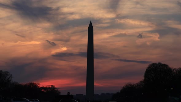 Crimson red sunset behind Washington Monument - Washington, DC -Time-lapse alt