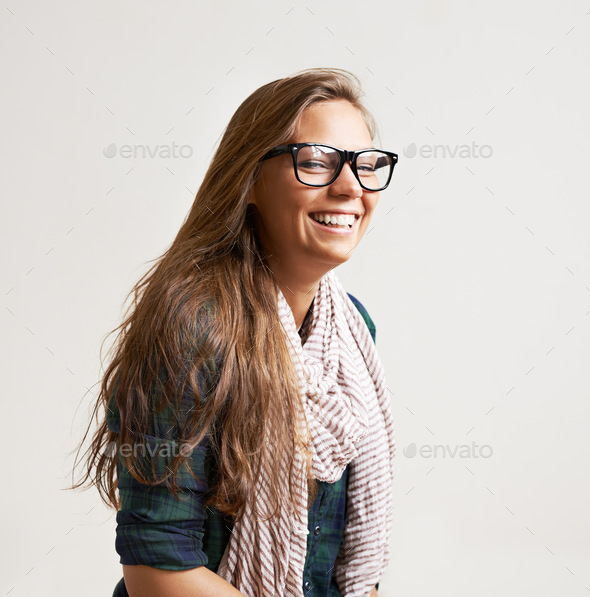 Shes got the trends down. A young hipster girl in studio.