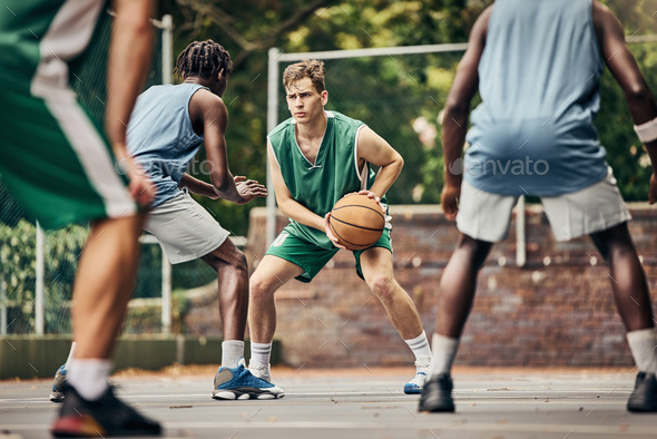 Basketball, team sport and competition for male athletes and players in training or professional ma - Stock Photo - Images