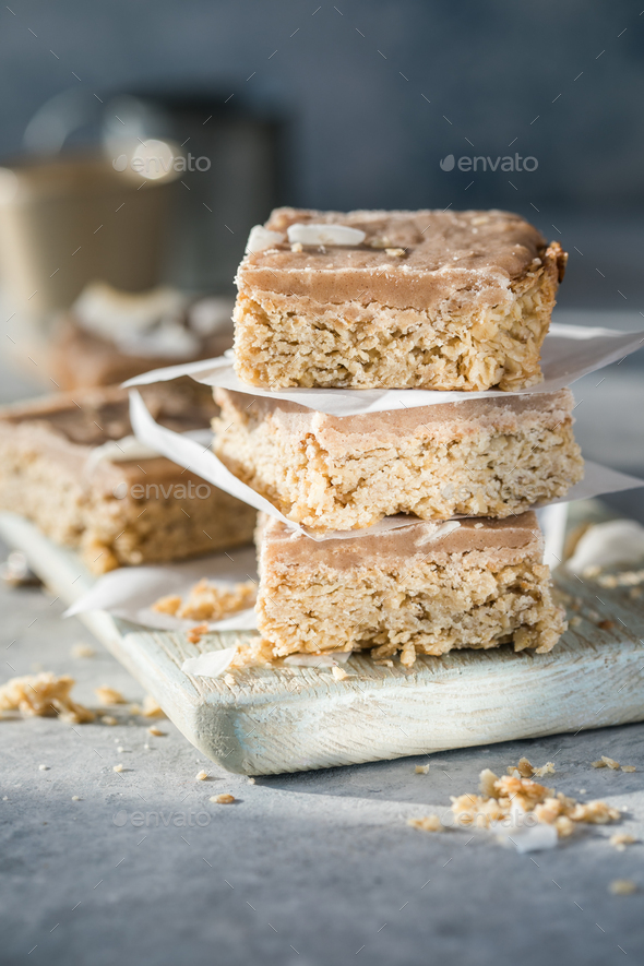 Healthy protein granola flapjack snack bars. Snack for yoga, fitness and sports people,