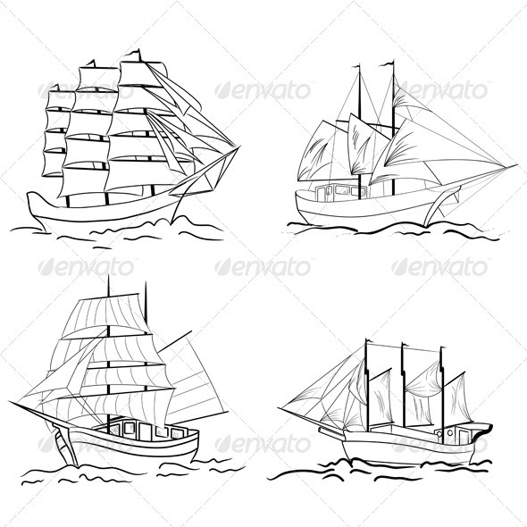 Set of Sailing Vessel Sketches - Travel Conceptual