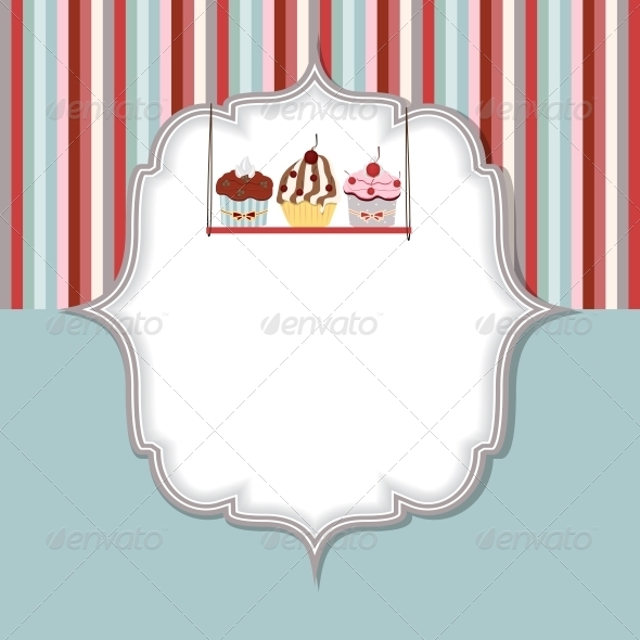 Cupcake Invitation Card Vector Illustration - Birthdays Seasons/Holidays