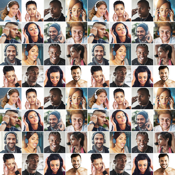 Music is a universal language. Composite image of a diverse group of people listening to music.