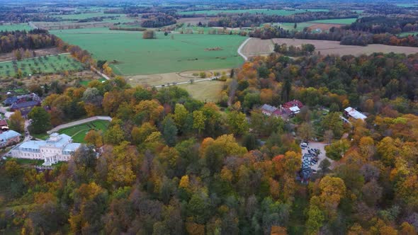 Aerial View of the Krimulda Palace in Gauja National Park Near Sigulda and Turaida, Latvia. Old Mano alt