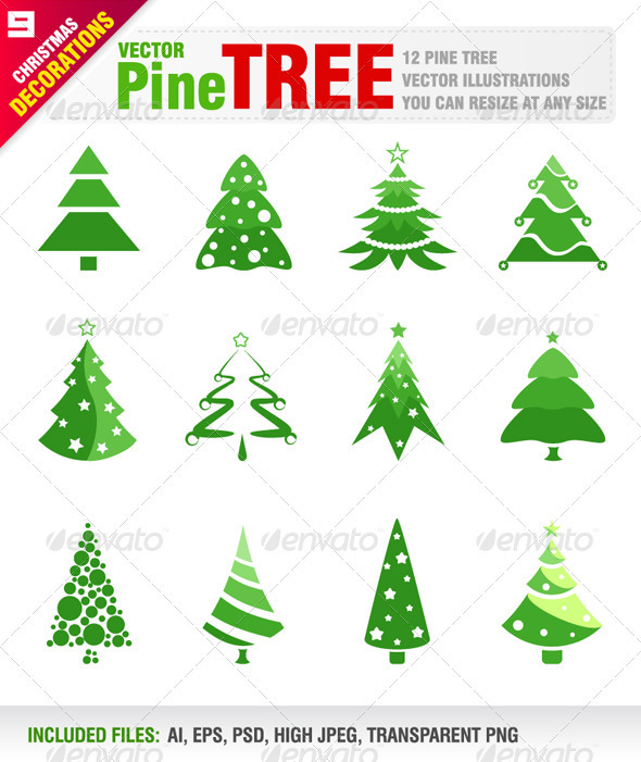 12 Pine Trees - Christmas Seasons/Holidays