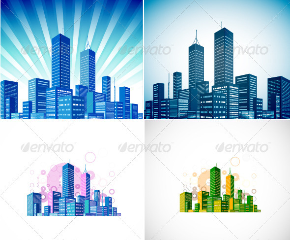 Vector Skyline Background - Buildings Objects