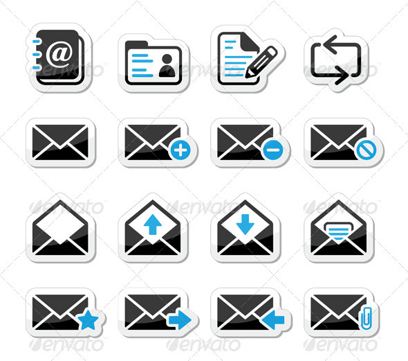 Email Mailbox Vector Icons Set as Labels - Web Technology