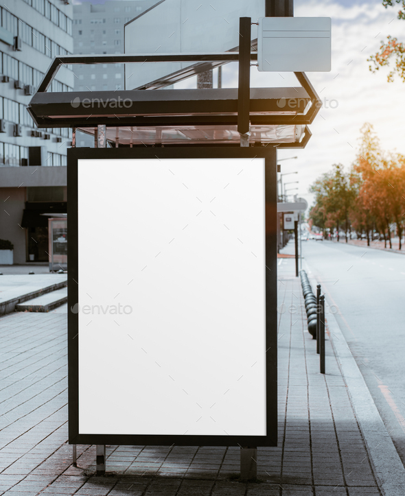 Blank billboard on a bus stop