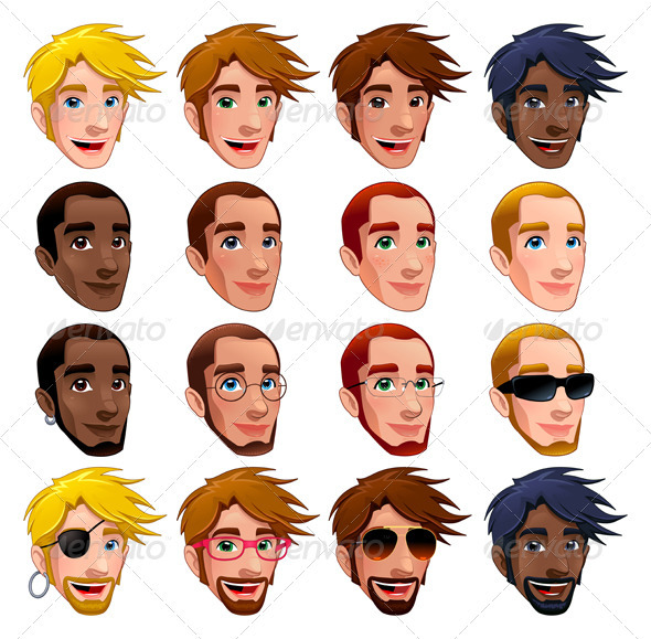 Male Faces, Vector Isolated Characters. - People Characters