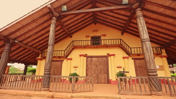 Ultra wide shot of UNESCO World Heritage Jesuit Mission in San Javier, Bolivia alt