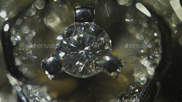 Diamond solitaire ring closeup in dark environment. Big blue diamond, closeup view. layered - Stock Photo - Images