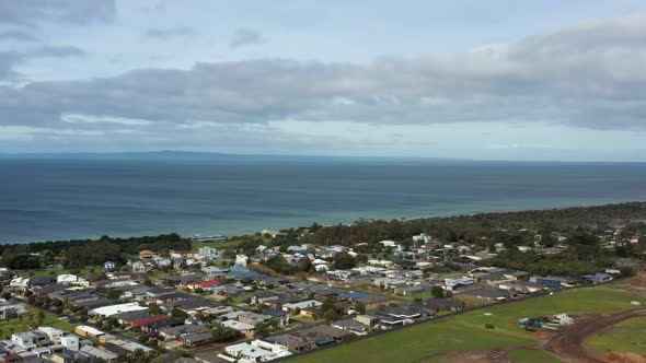 AERIAL, Coastal Village of St Leonards and Port Phillip Bay, Victoria Australia alt