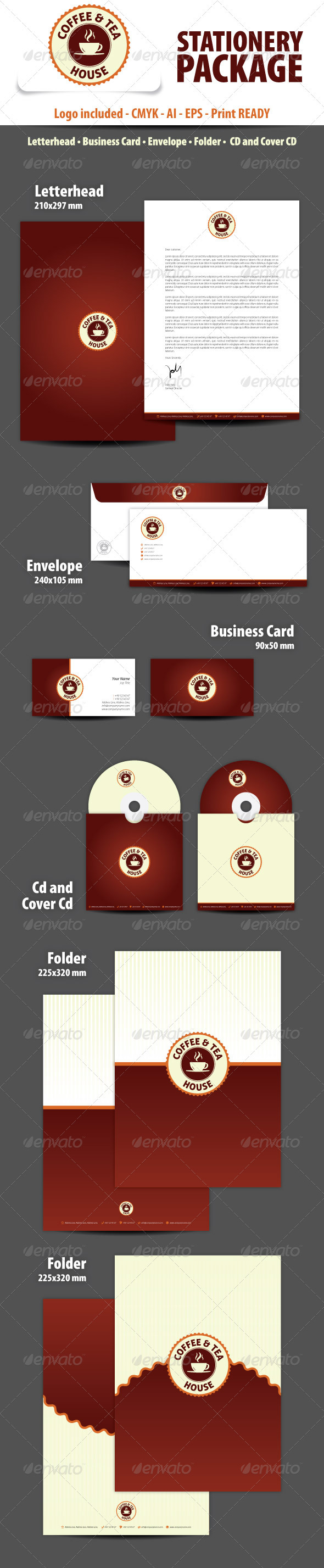 Coffee and Tea House Stationery Package - Stationery Print Templates