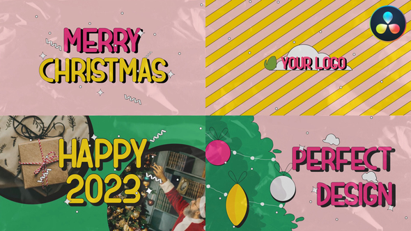Merry Christmas Colorful Greeting Scenes for DaVinci Resolve