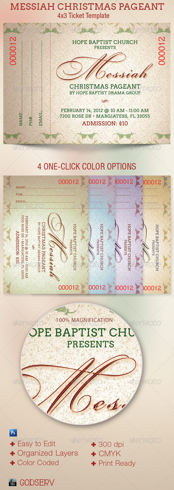 Messiah Christmas Pageant Ticket Template - Miscellaneous Print Templates