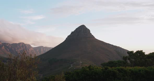 Establishing shot of Table Top and Lions Head Mountain in Cape Town South Africa alt