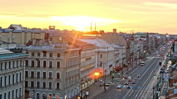 Drone View of Nevsky Prospekt at Morning Time