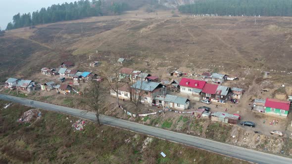Aerial view of a Roma settlement in the village of Zehra in Slovakia