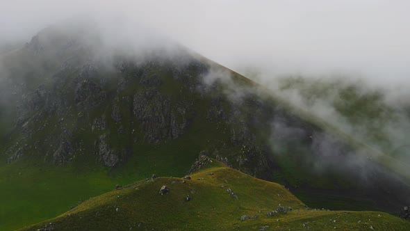 Jili Su Plateau in Kabardino Balkaria Republic Among Caucasus Mountains Russia on Rainy Day