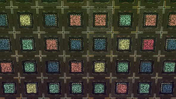 Abstract parallel rows of square shaped QR codes alt