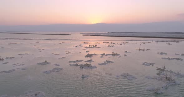 Aerial view of Dead Sea shoreline in Negev, Israel. alt