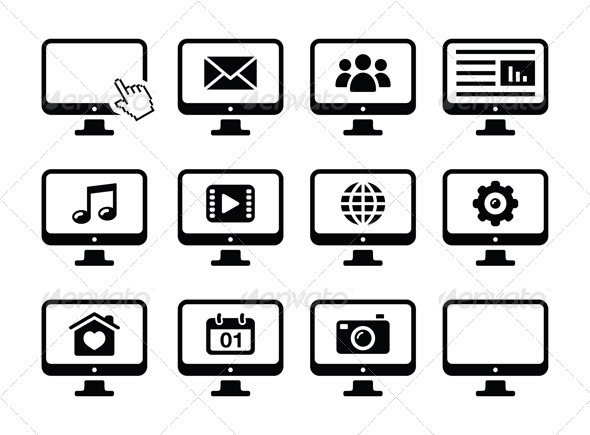 Computer Screen Black Icons Set - Computers Technology