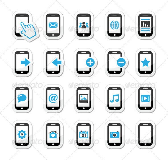 Smartphone / Mobile or Cell Phone Icons Set - Communications Technology