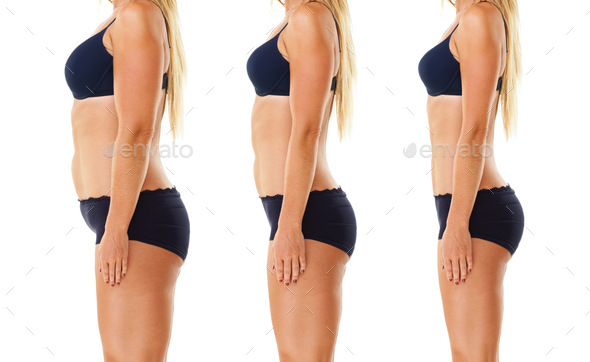 Dedication earns results. Studio shot of a womans weight loss progress.