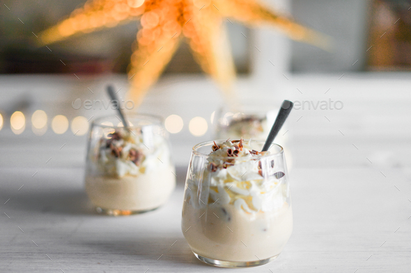 Sweet homemade dessert with whipped cream, chocolate and mascarpone. - Stock Photo - Images