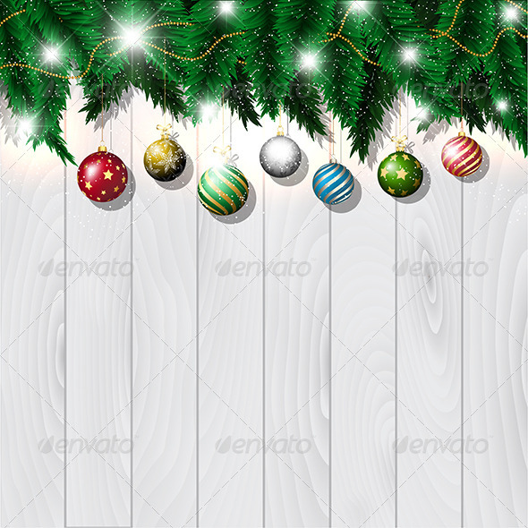 Christmas Baubles on Wood - Christmas Seasons/Holidays