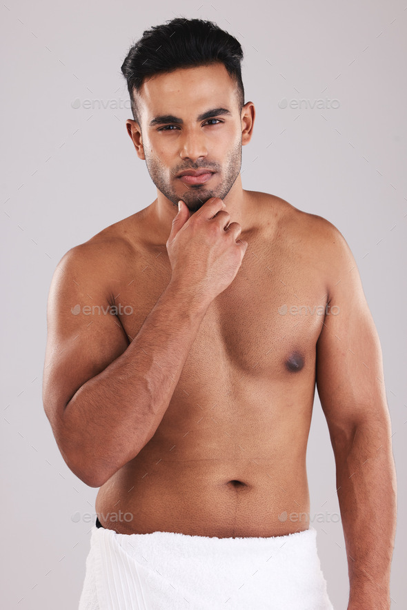 Skincare, health and body of a man after a shower, grooming and hygiene