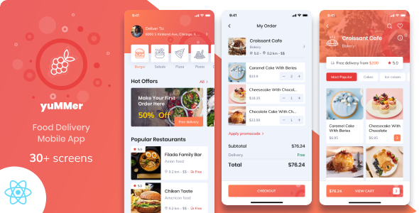 Yummer - Food Delivery React Native App | CLI 0.70.6