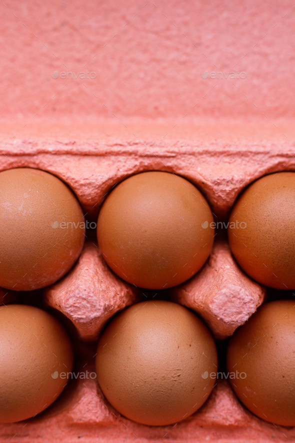 Open egg box with ten brown eggs close up view.  - Stock Photo - Images