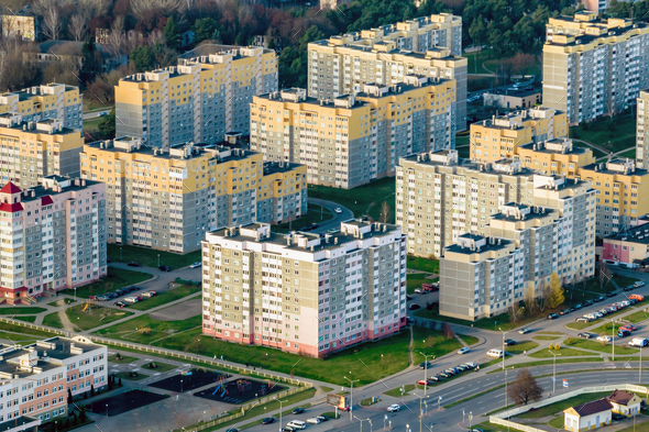 panoramic aerial view of a huge residential complex with high-rise ...