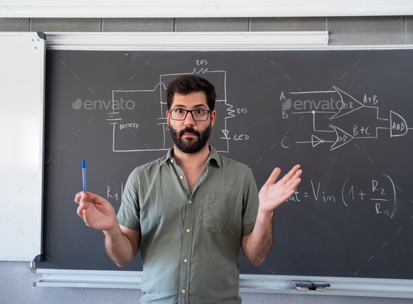 Spanish male teacher explaining the science lesson