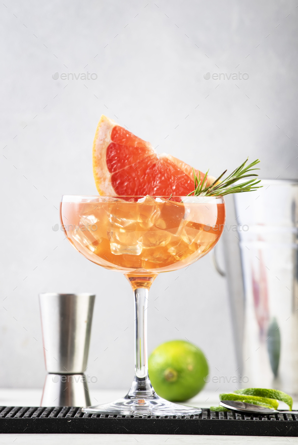 Grapefruit daiquiri alcoholic cocktail with white rum, syrup, fruit