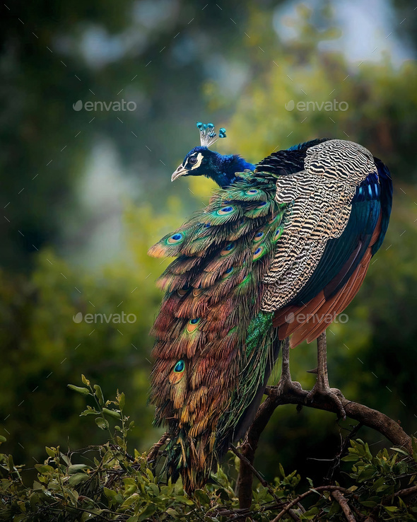 peacock bird with colorful feathers,plumage. Indian blue peafowl