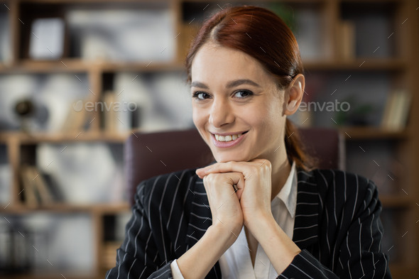 Young Girl In A Business Dress Wearing Clothes, Pretty Smiling On