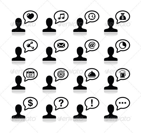 User Communication, Black Icons Set - People Characters