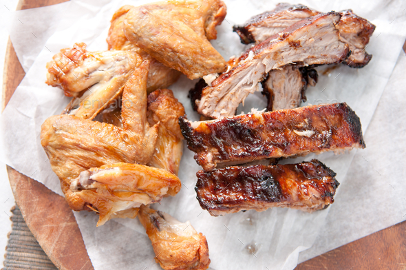 chicken wings and pork ribs