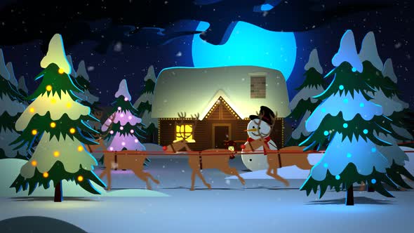 The kids are enjoying the sledge ride with the Santa Claus and his reindeers. alt