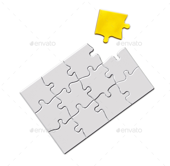 Jigsaw puzzle with a missing golden piece to complete